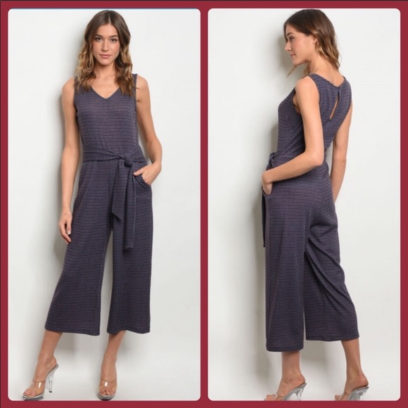 A Girl Thing Pants & Jumpsuits Bluered Knit Romper Jumpsuit